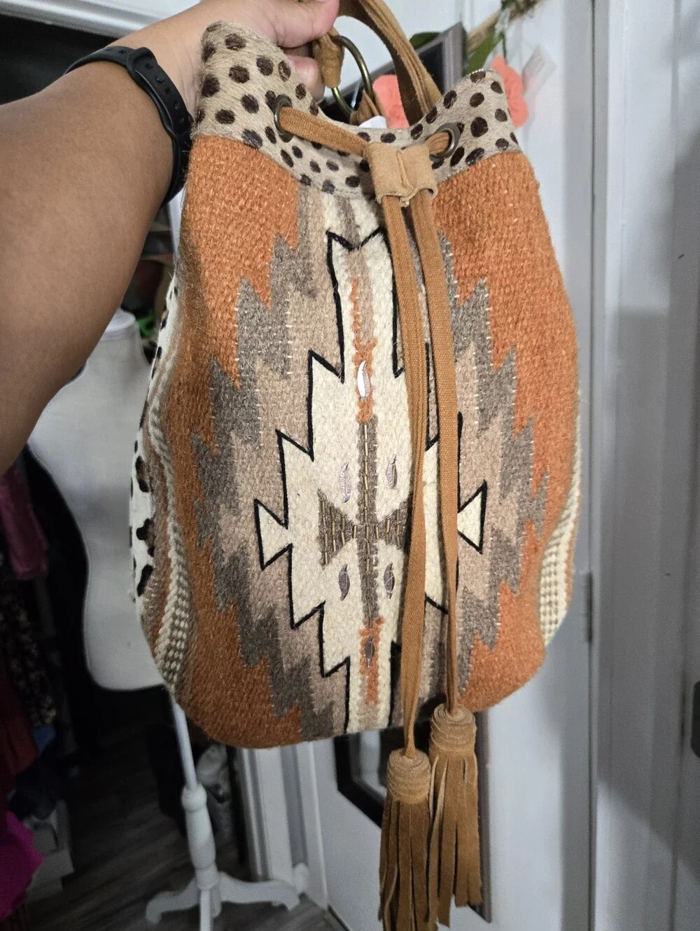 A + P Denim Women's Aztec Style Boho Bucket Bag